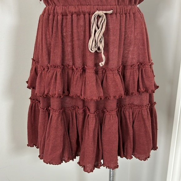 Free People Beach Womens Harper Tiered Mini Dress Burgundy Ruffled size XS - Picture 5 of 12
